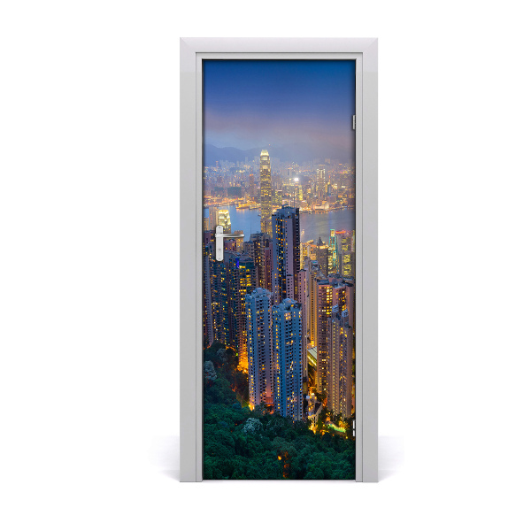 Fototapeta samolepiace na dvere Nočná panoráma Hongkongu