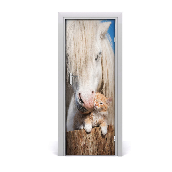 Fototapeta na dvere Mačka a kôň