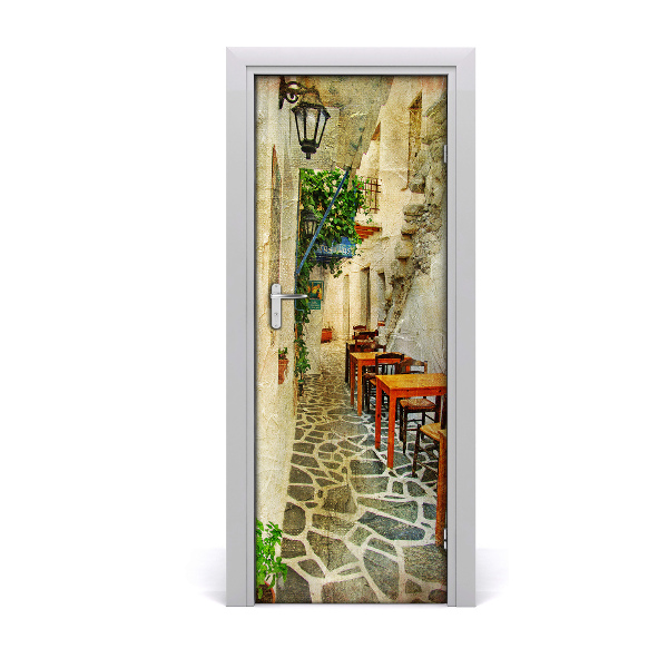 Fototapeta na dvere Stoly na gréckej ulici
