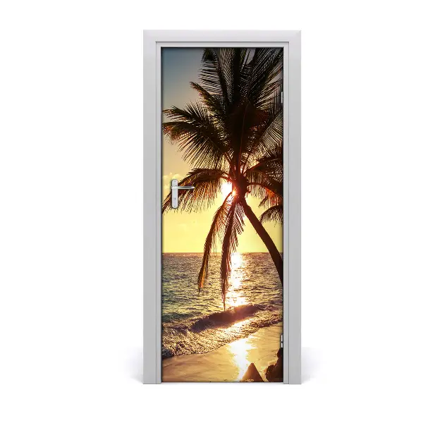Fototapeta samolepiace na dvere Západ slnka s tropickými palmami