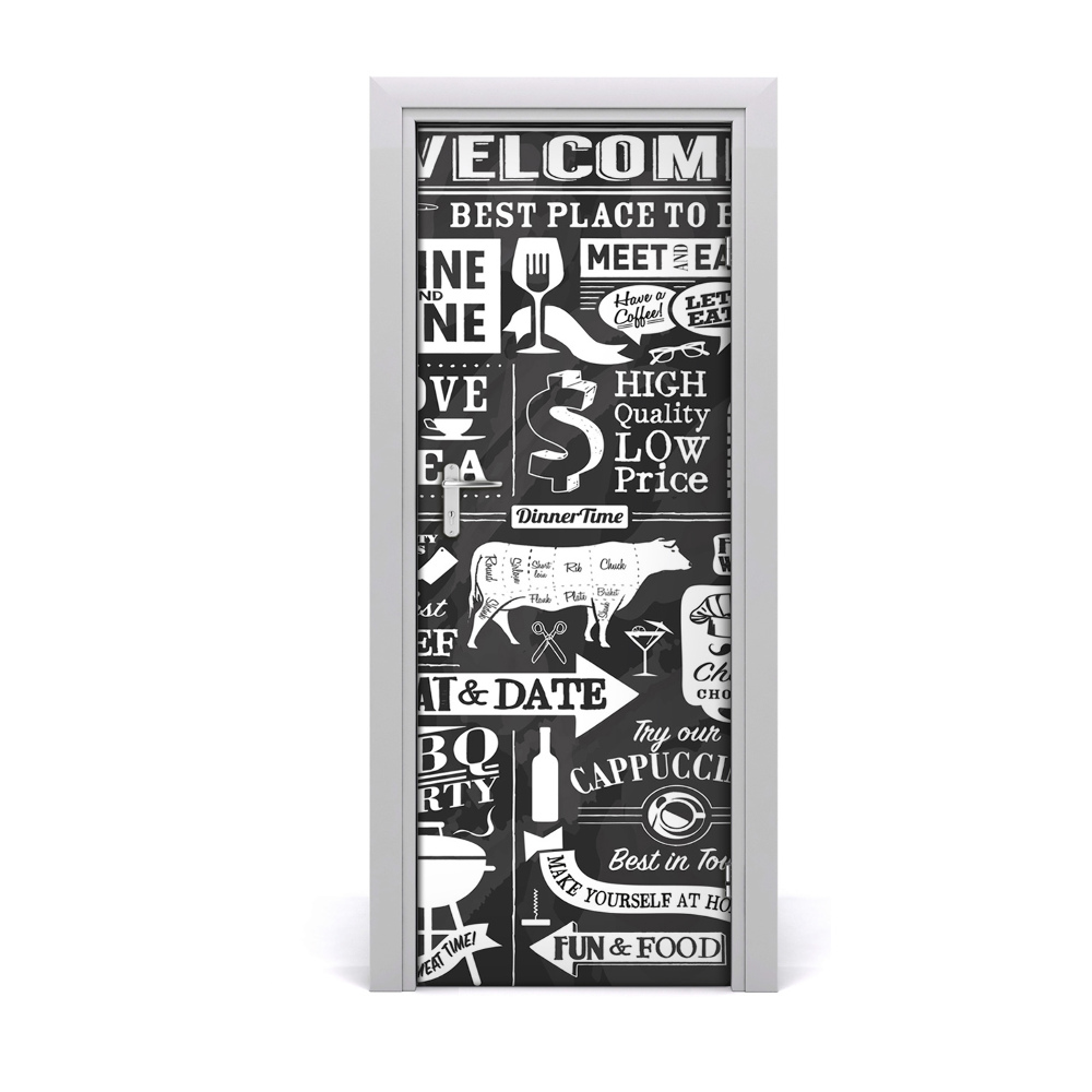 Fototapeta samolepiace na dvere Reštaurácia čiernobiely nápis