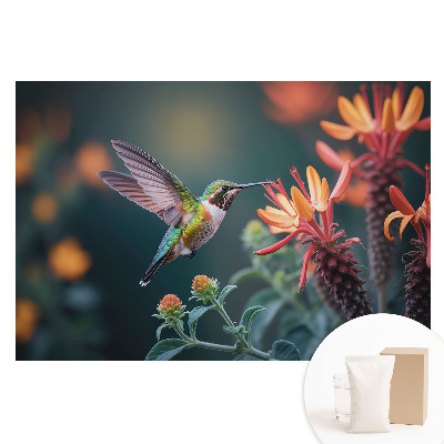 Fototapeta na netkanej textílii Kolibrík medzi kvitnúcimi rastlinami