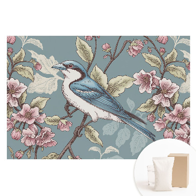 Fotografická tapeta na netkanej textílii Vták a kvitnúce čerešňové konáre