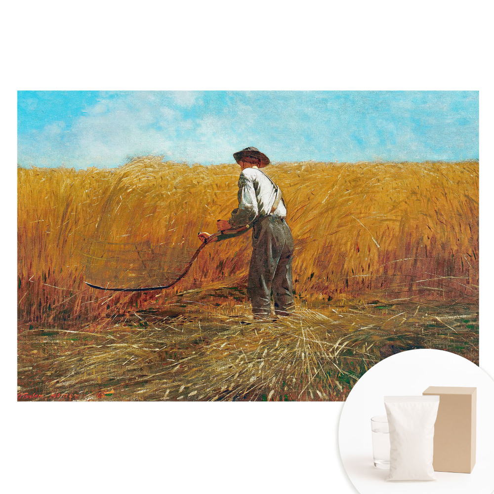 Fototapeta s potlačou na netkanej textílii Farmár na pšeničnom poli pod modrou oblohou