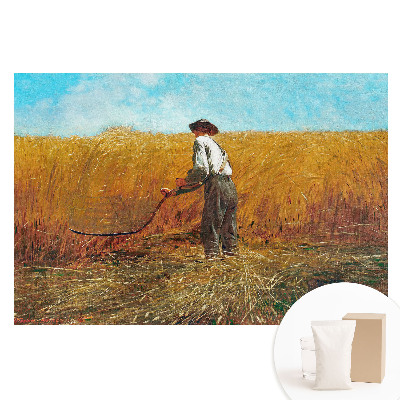 Fototapeta s potlačou na netkanej textílii Farmár na pšeničnom poli pod modrou oblohou