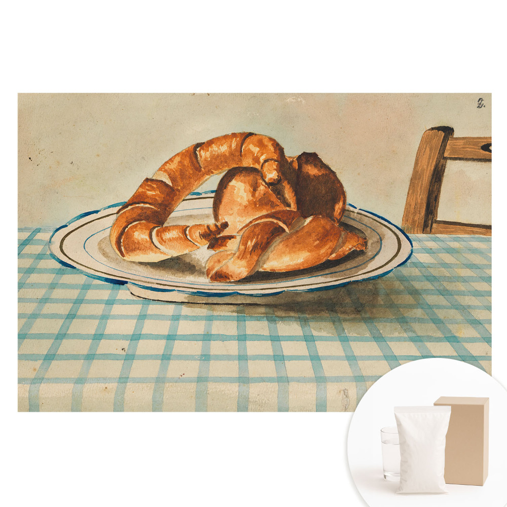 Fototapeta na netkanej textílii Croissanty na tanieri pri kockovanom stole