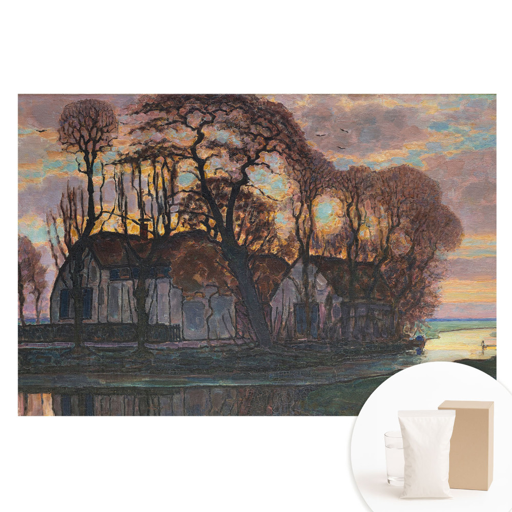 Fototapeta na netkanej textílii Zapadajúce slnko stromy rieka pokoj