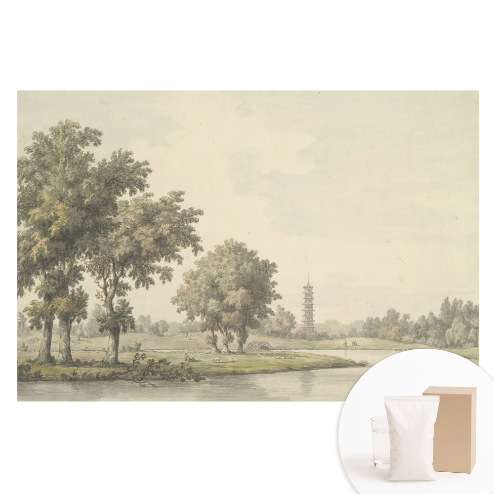 Netkaná tapeta s potlačou Malebná krajina s pagodou a jazierkom