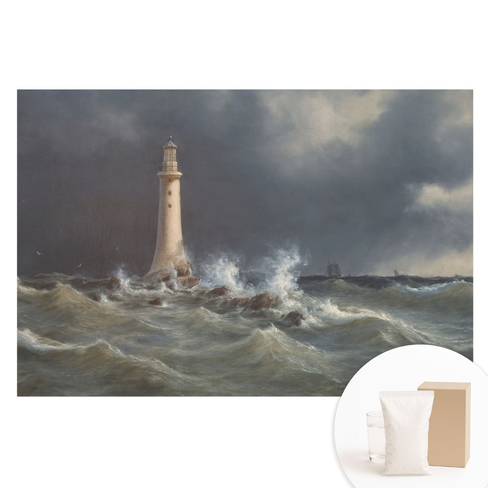 Fotografická tapeta na netkanej textílii Rozbúrené more, maják, loď v diaľke