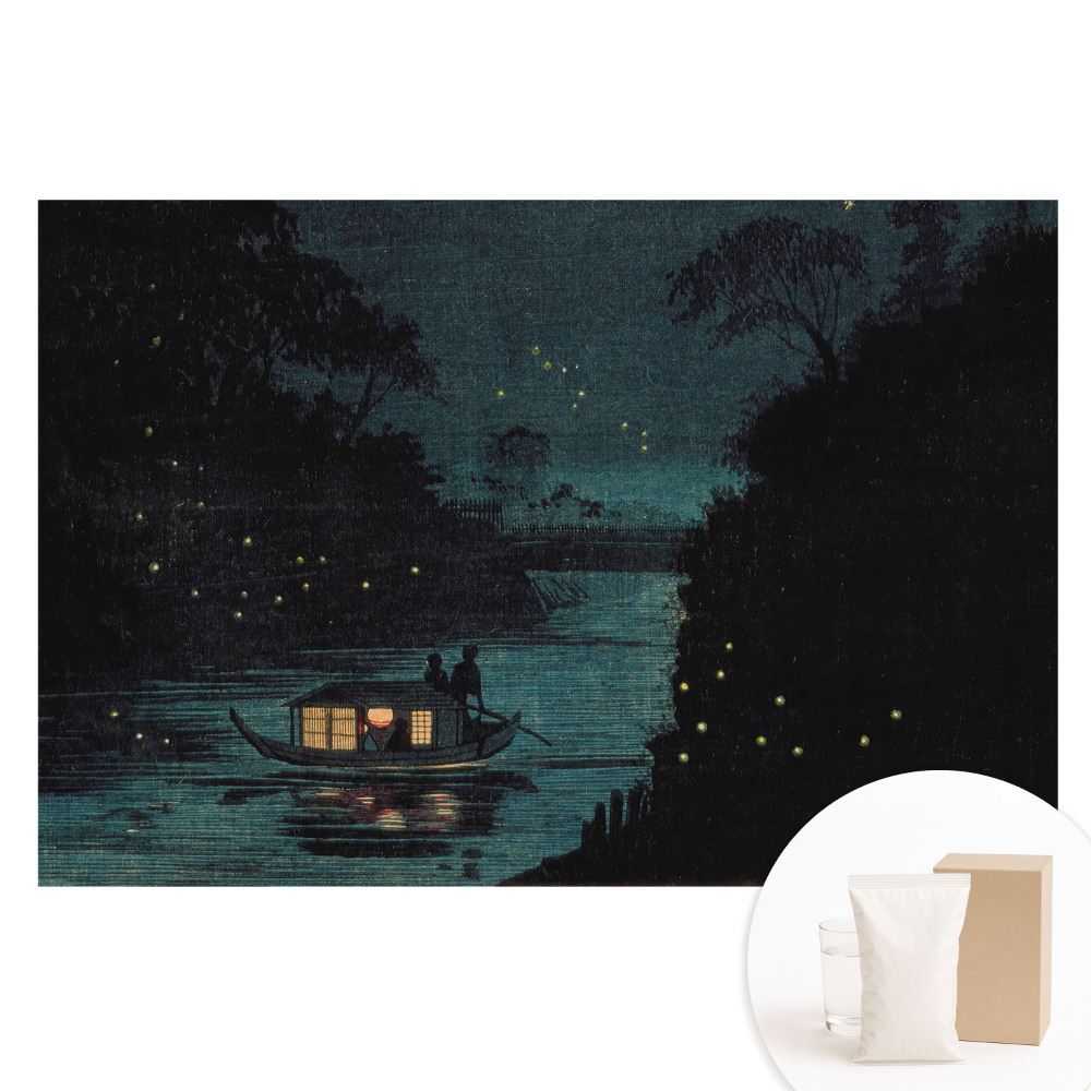 Netkaná tapeta s potlačou Nočná loď obklopená svetluškami