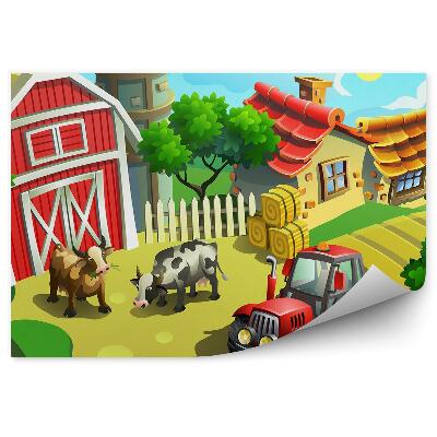Detská fototapeta Farebné dedinské zvieratá traktor