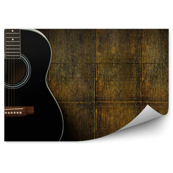 Fototapeta Čierna akustická gitara tmavé drevené pozadie