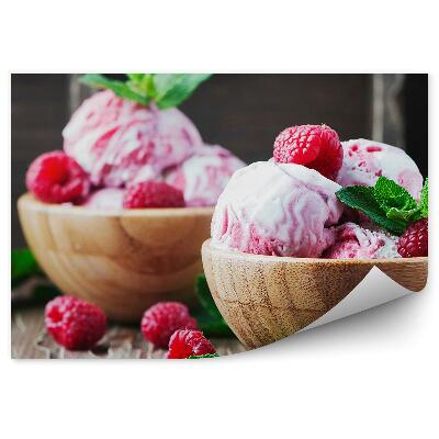 Fototapeta na stenu Drevené misky zmrzlina malina ovocie čerstvá mäta