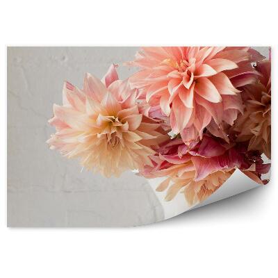 Fototapeta Oranžovožlté Kvety Georgíny Váza Biela Tehlová Stena