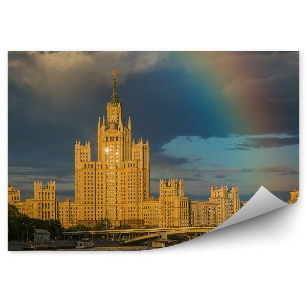 Fototapeta Dúhové Moskovské Budovy Loď Most Obloha Mraky