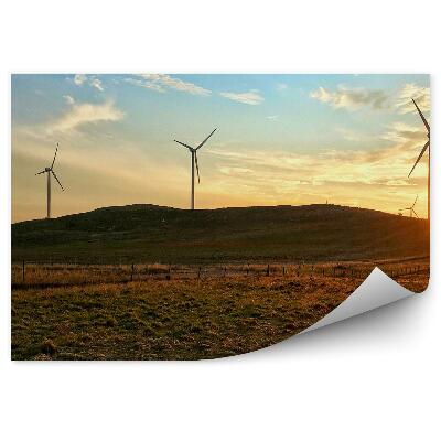 Fototapeta Veterné Turbíny Obloha Mraky Západ Slnka Hory Plot Tráva