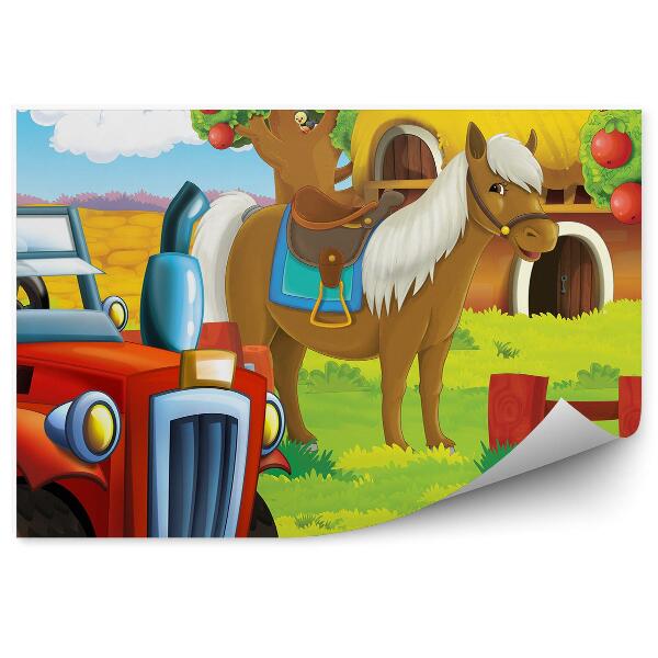 Fototapeta na stenu Kôň traktor jabloň dedina farby