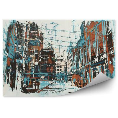 Fototapeta Ilustrácia maľovaná mestská ulica s grunge textúrami