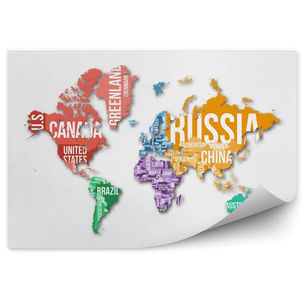 Fototapeta Podrobná mapa sveta s hranicami a názvami krajín