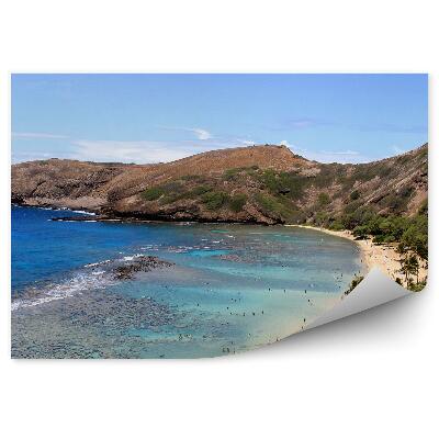 Fototapeta na stenu Krásna pláž ostrov Oahu oceán ľudia hory palmy havaj obloha