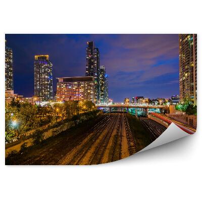 Fototapeta na stenu Vlakové Koľaje Noc Mesto Most Doprava