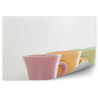 Fototapeta Farebné šálky hrnčeky linka biele pozadie