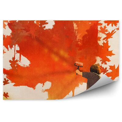 Fototapeta na stenu Dieťa maľujúce javorový list grafika