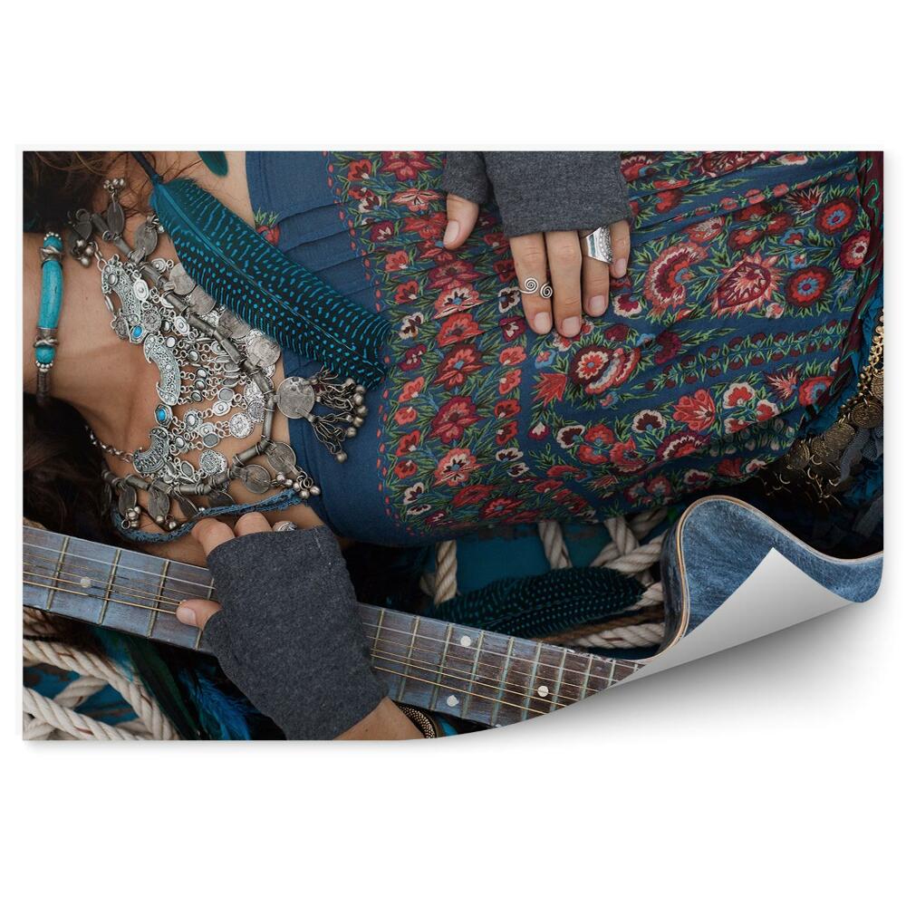 Fototapeta Mladé dievča modrá klasická gitara