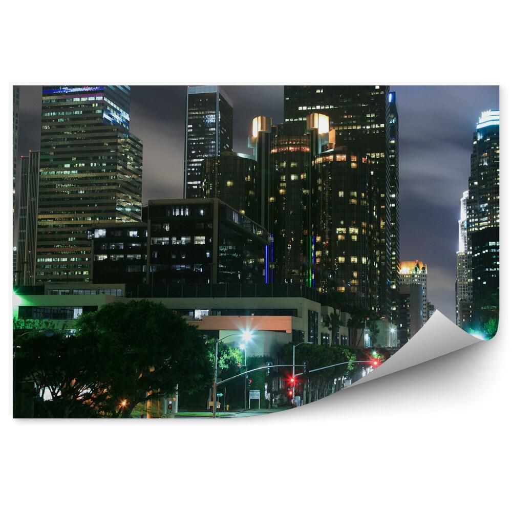 Fototapeta na stenu Mrakodrapy ulice autá stromy noc mesiac