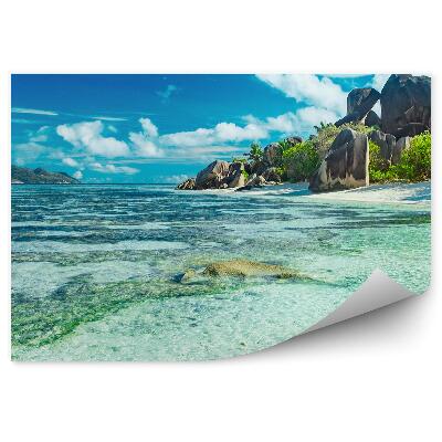 Fototapeta na stenu Skaly rastliny oceán obloha mraky palmy Seychely