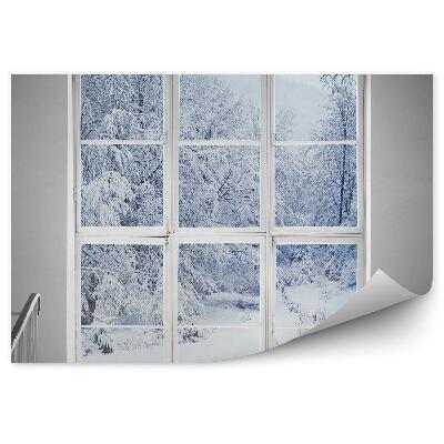 Fototapeta Okno s výhľadom na zasnežený les