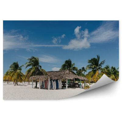 Fototapeta na stenu Palmy karibské more chata obloha mraky pláž obloha mraky
