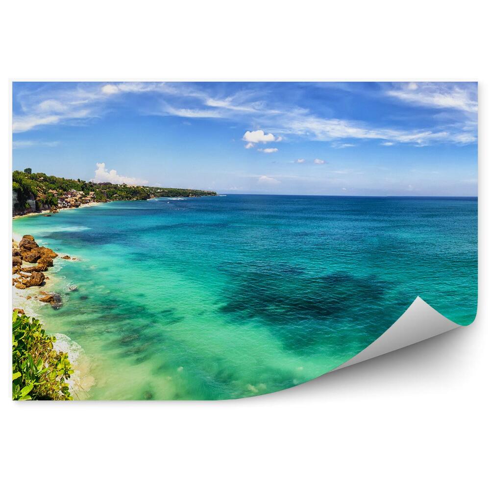 Fototapeta na stenu Panoramatický Pohľad Chata Stromy Kríky Rastliny More Voda Obloha Mraky