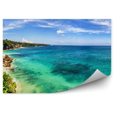 Fototapeta na stenu Panoramatický Pohľad Chata Stromy Kríky Rastliny More Voda Obloha Mraky