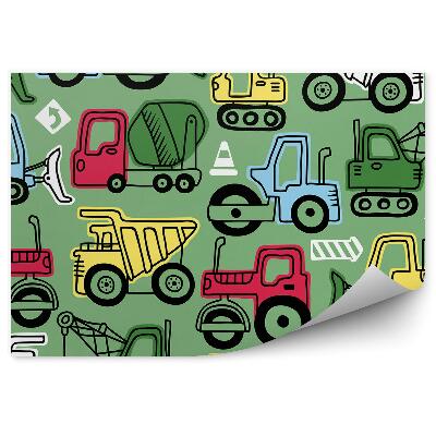 Detská fototapeta Zelené pozadie stavebné autá pre chlapca
