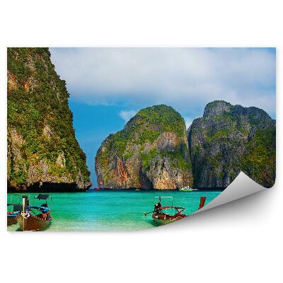 Fototapeta Lode Pláž Záliv Piesok Modrá Voda Ostrov Skaly