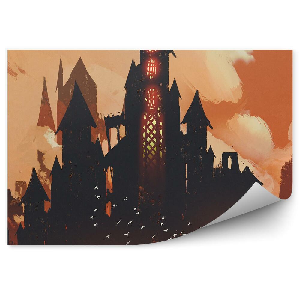 Fototapeta na stenu Tmavý hrad mraky červený rytier vtáky