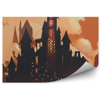 Fototapeta na stenu Tmavý hrad mraky červený rytier vtáky