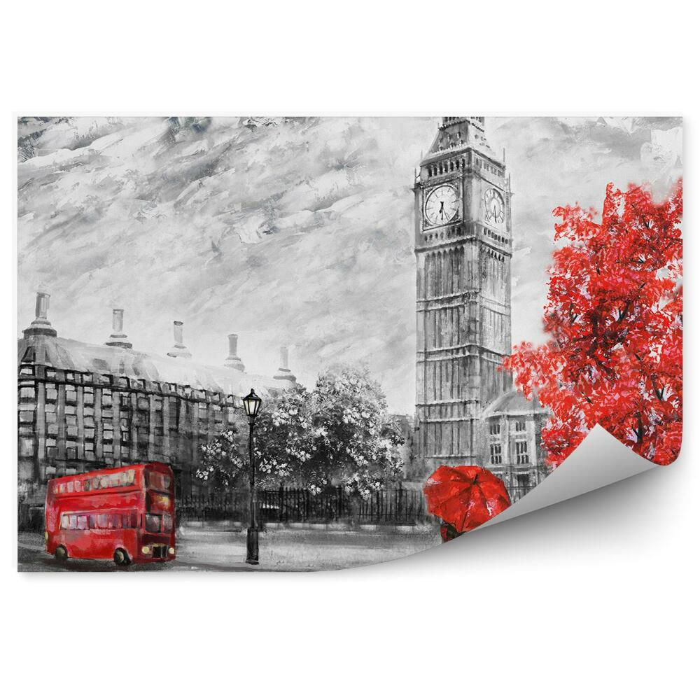 Fototapeta Dvojposchodový autobus budovy ľudia strom olejomaľba