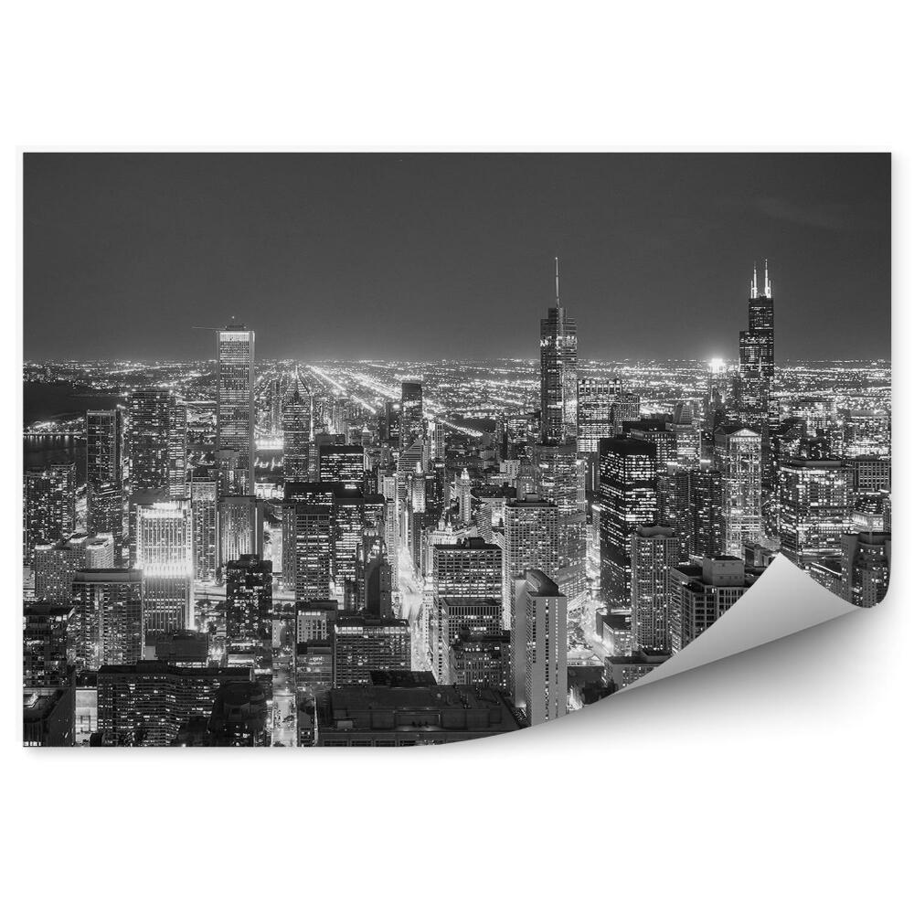 Fototapeta Sépiový pohľad z vtáčej perspektívy na centrum Chicaga mrakodrapy oceán