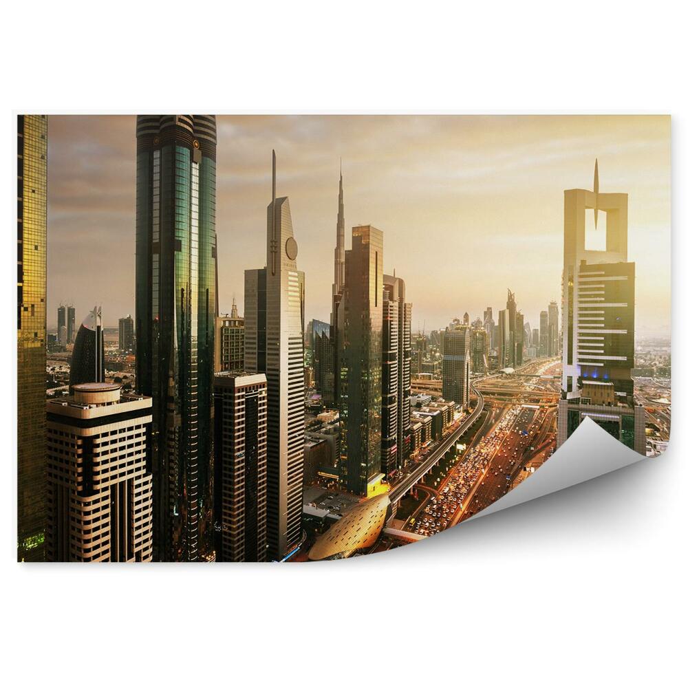 Fototapeta na stenu Mrakodrapy svetlá cesty autá západ slnka