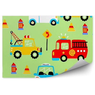 Detská fototapeta Autá služba polícia požiar zelená pozadie