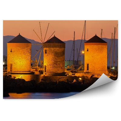 Fototapeta Veterné Mlyny Prístav Rhodos Grécke Ostrovy