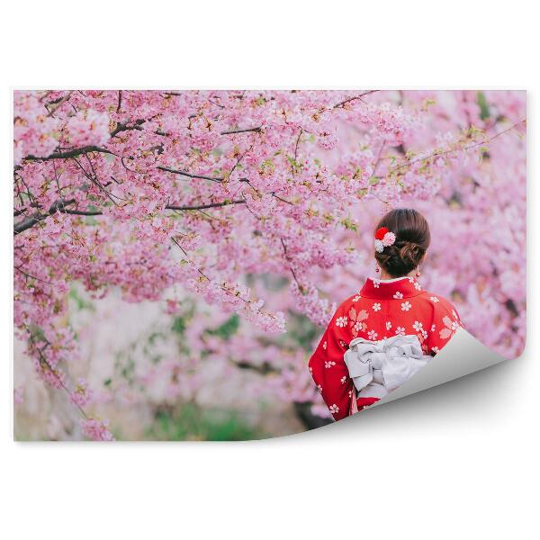 Fototapeta na stenu Žena Kimono Mesto Príroda Stromy Čerešňové Kvety
