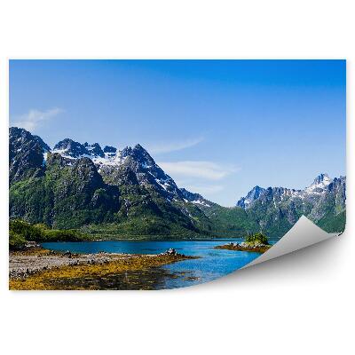 Fototapeta Panoráma hory zimný sneh zelený pes budova jazero