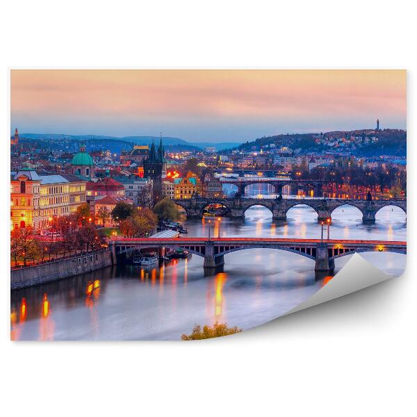 Fototapeta Mosty panoráma Prahy nočné svetlá západ slnka