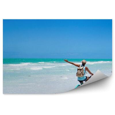 Fototapeta Turista Cyklista Oceán Pláž Vtáky Nebo