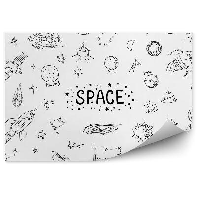 Fototapeta do detskej izby Čiernobiely vzor vesmír planéty raketa