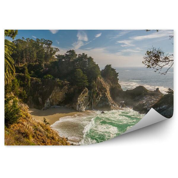 Fototapeta Hory skaly oceán stromy palmy obloha mraky kalifornia