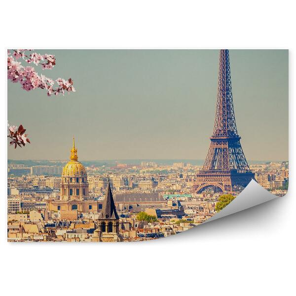 Fototapeta Cvetje na drevesu panorama mesta Pariz